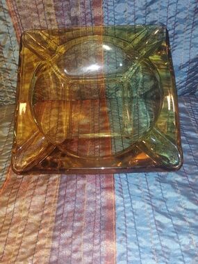 Amber Glass Square Ashtray - Decorative Home Accent